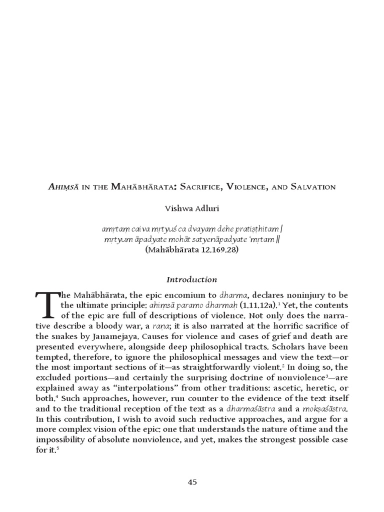 Ahimsa In The Mahabharata Pdf Pdf