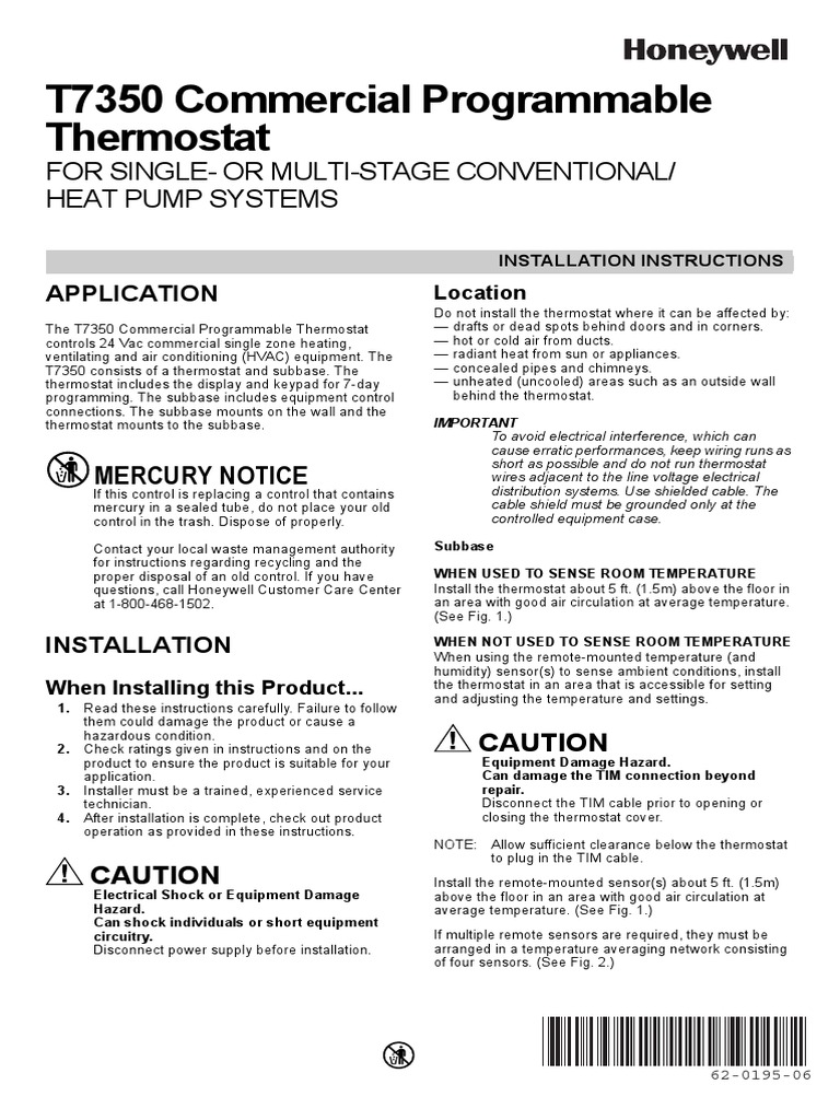 Termostato Honeywell T7350 PDF Thermostat Hvac