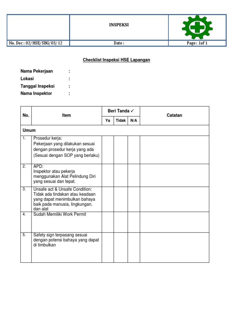 Checklist Inspeksi K3 Konstruksi | PDF