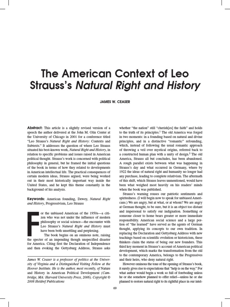 The American Context of Leo Strauss's Natural Right and History | PDF ...