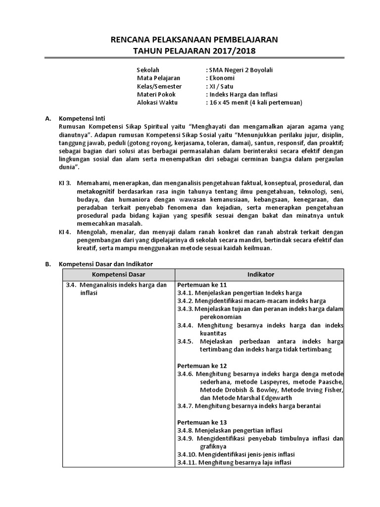 Contoh Soal Ulangan Harian Indeks Harga Dan Inflasi
