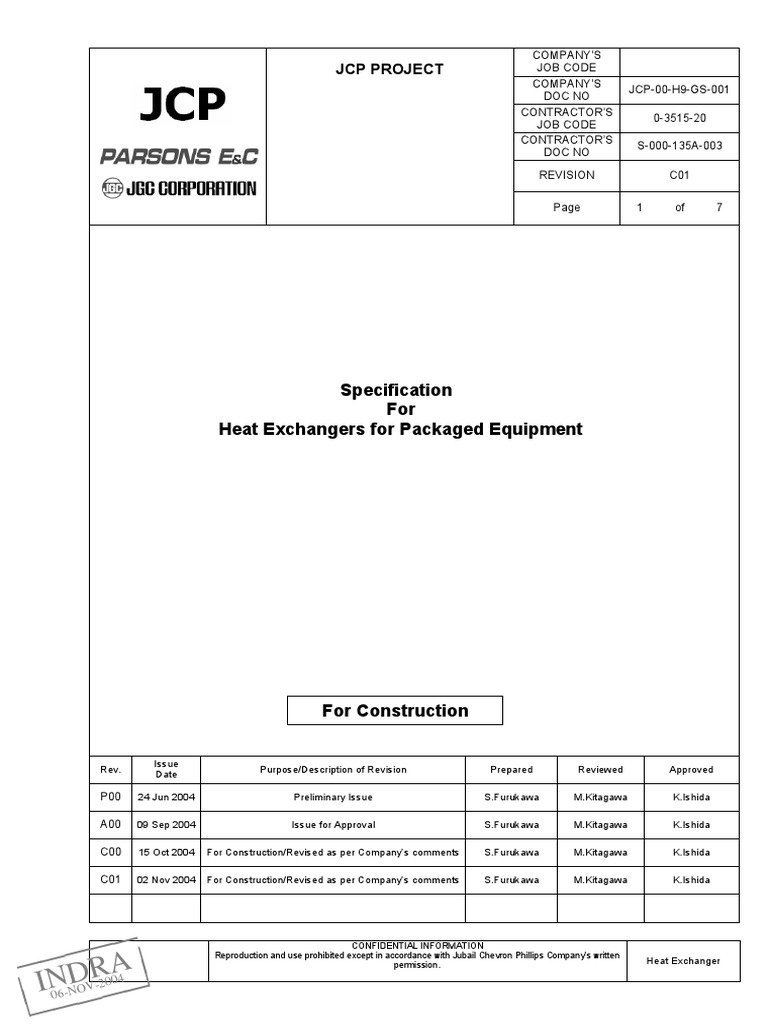 Heat Exchanger Specs Guide | PDF | Pipe (Fluid Conveyance ...