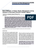 Novel Methods of Plastic Wastes Management Among Students of Secondary Schools in Ibadan, Nigeria