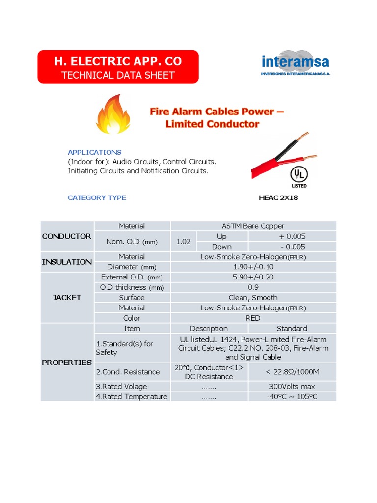 HEAC 2X18 Low-Smoke Cable Specs | PDF