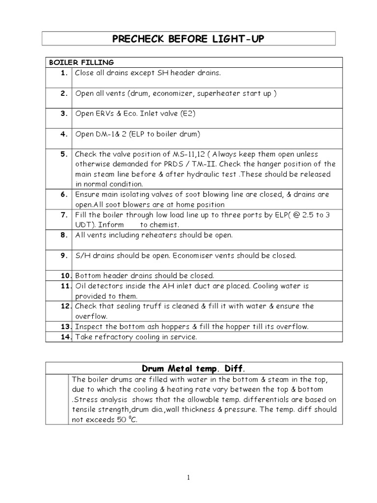 PRECHECK AND STARTUP PROCEDURES FOR BOILER LIGHTING PDF Boiler Valve