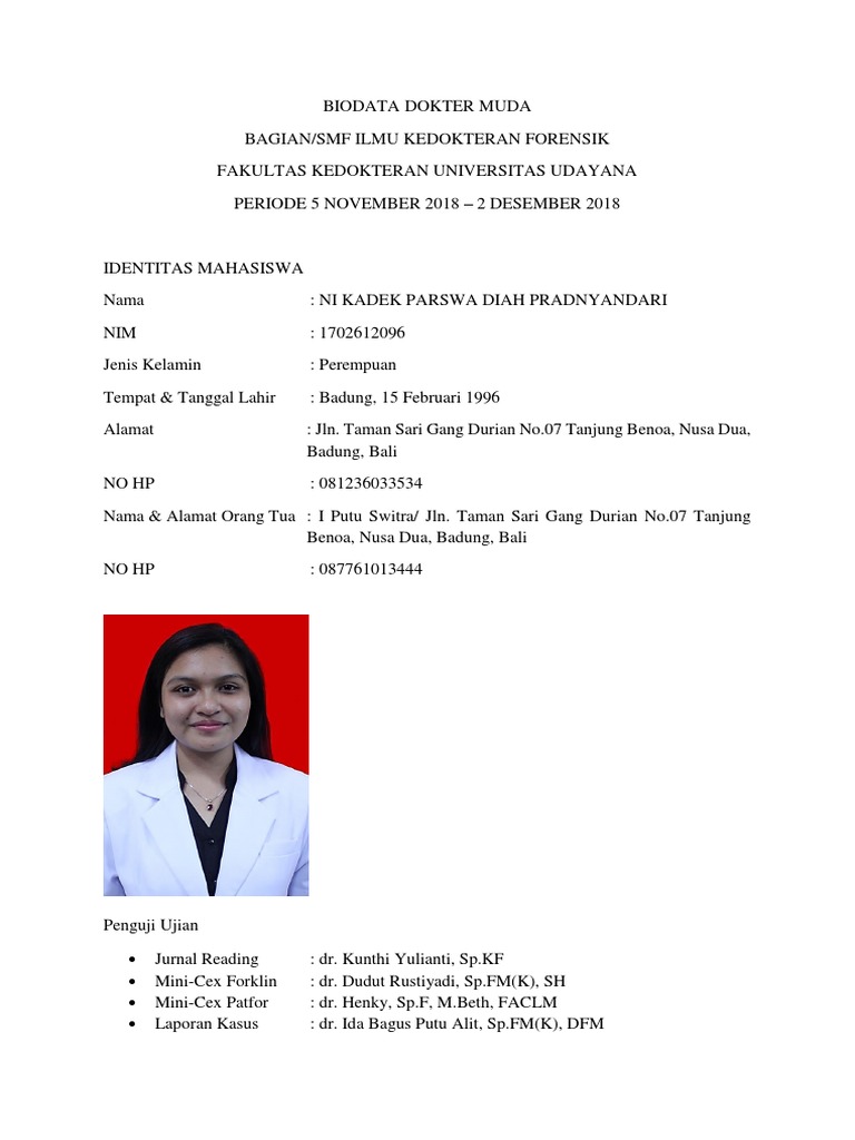 Biodata Dokter Muda - Ni Kadek Parswa Diah Pradnyandari | PDF | Ilmu ...
