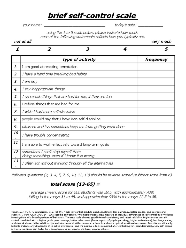Brief Self-Control Scale Overview | PDF | Self Control | Self-Management