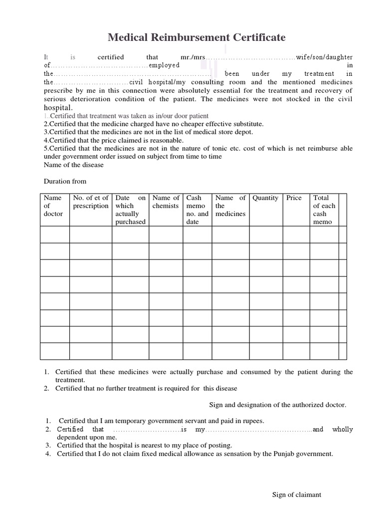 Medical Reimbursement Form PDF