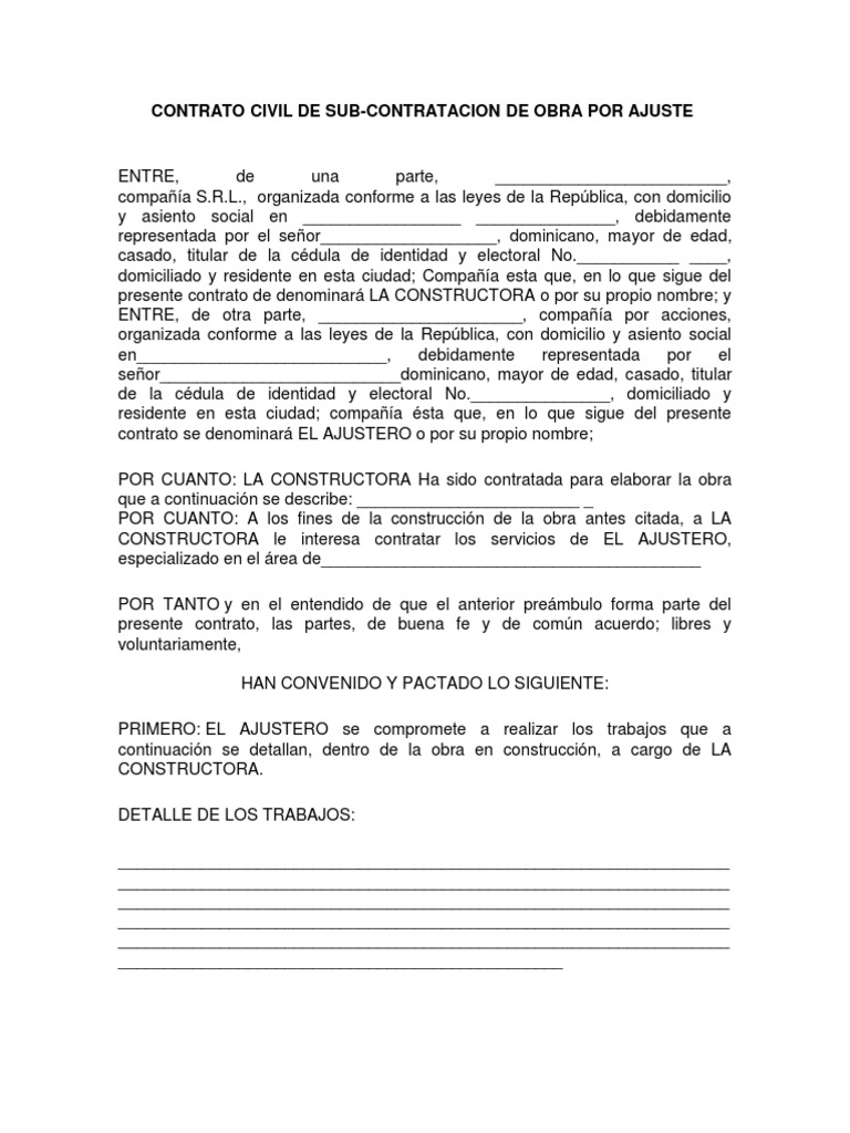 Modelo de Contrato de Sub Contratacion de Obra | PDF | Caso de ley | Virtud