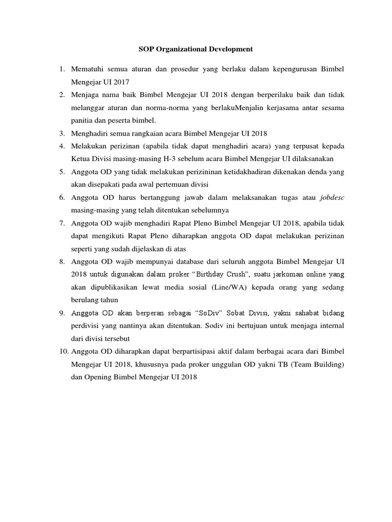 SOP Bimbel Mengejar UI 2018 | PDF
