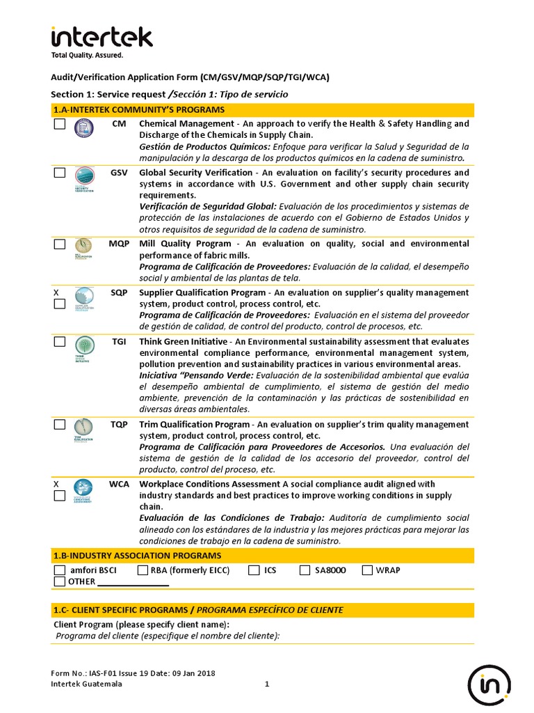 IASF01 Intertek Audit Application Form 2018 Completo | PDF | Impuesto ...