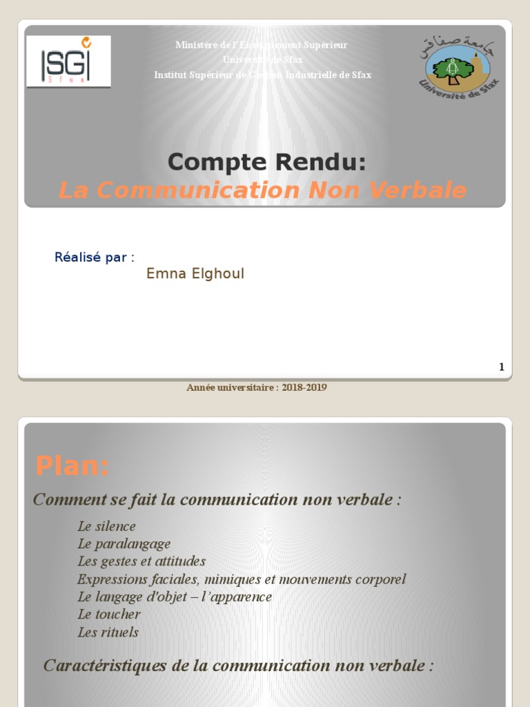 Communication Non Verbale 1 | PDF | Communication non verbale | la ...