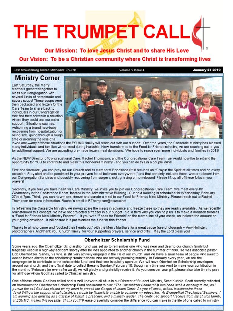 The Trumpet Call Ministry Corner PDF United Methodist Church Jesus