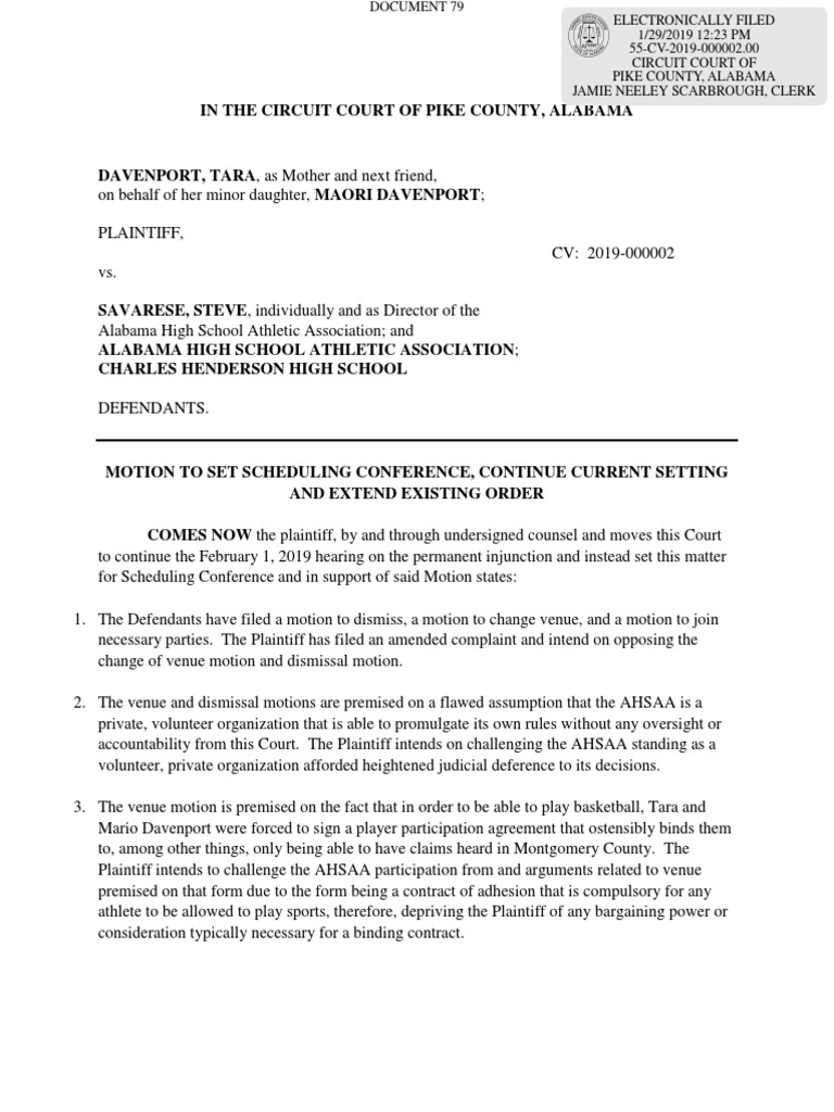 Davenport Motion Virginia Circuit Court Injunction