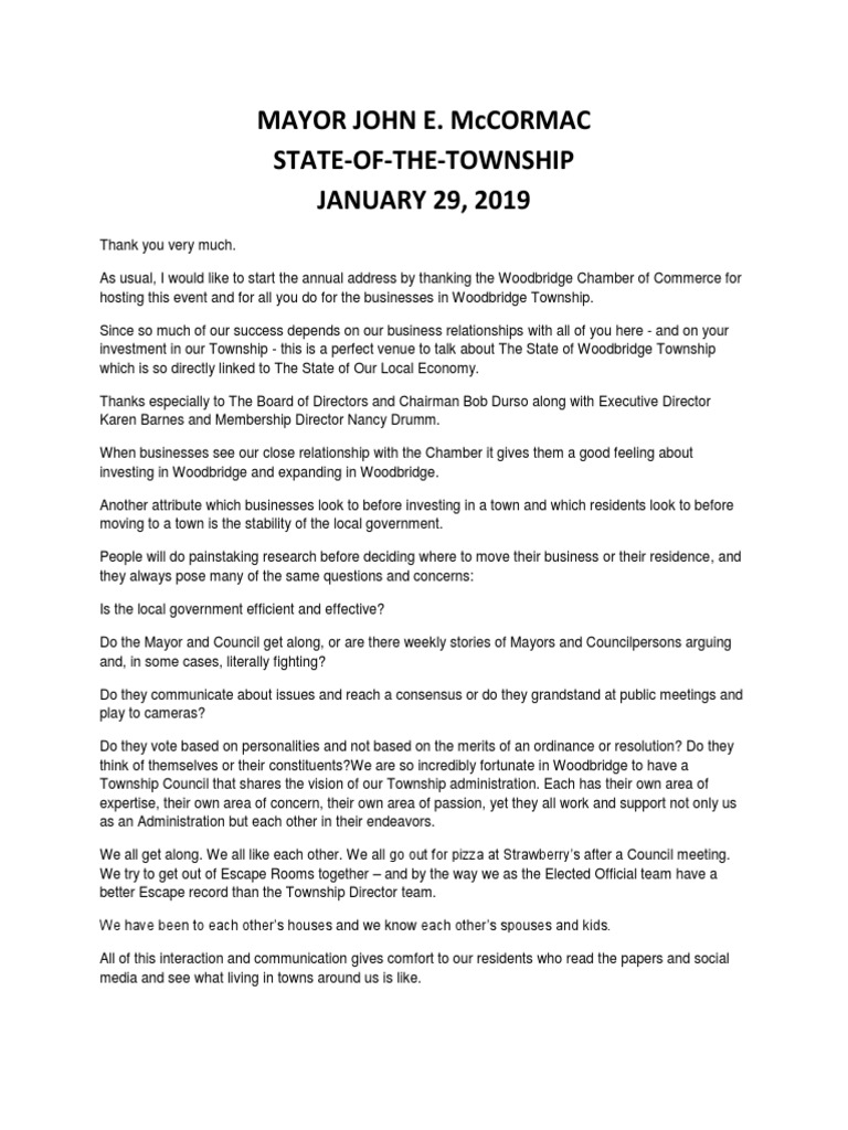 Woodbridge State of The Township PDF Taxes Traffic