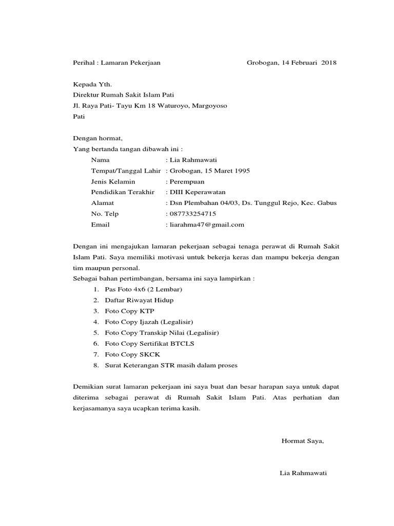 Download 73+ Contoh Surat Surat Lamaran Kerja Untuk Rumah Sakit Terbaru Gratis