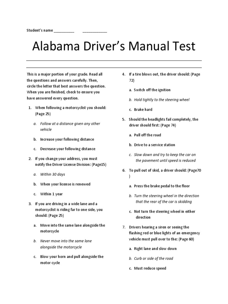 Alabama Driver's Manual Test Guide | PDF | Traffic | Intersection (Road)