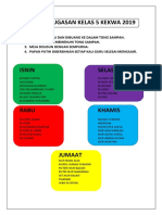 Jadual Tugasan Kelas 5 Kekwa 2019