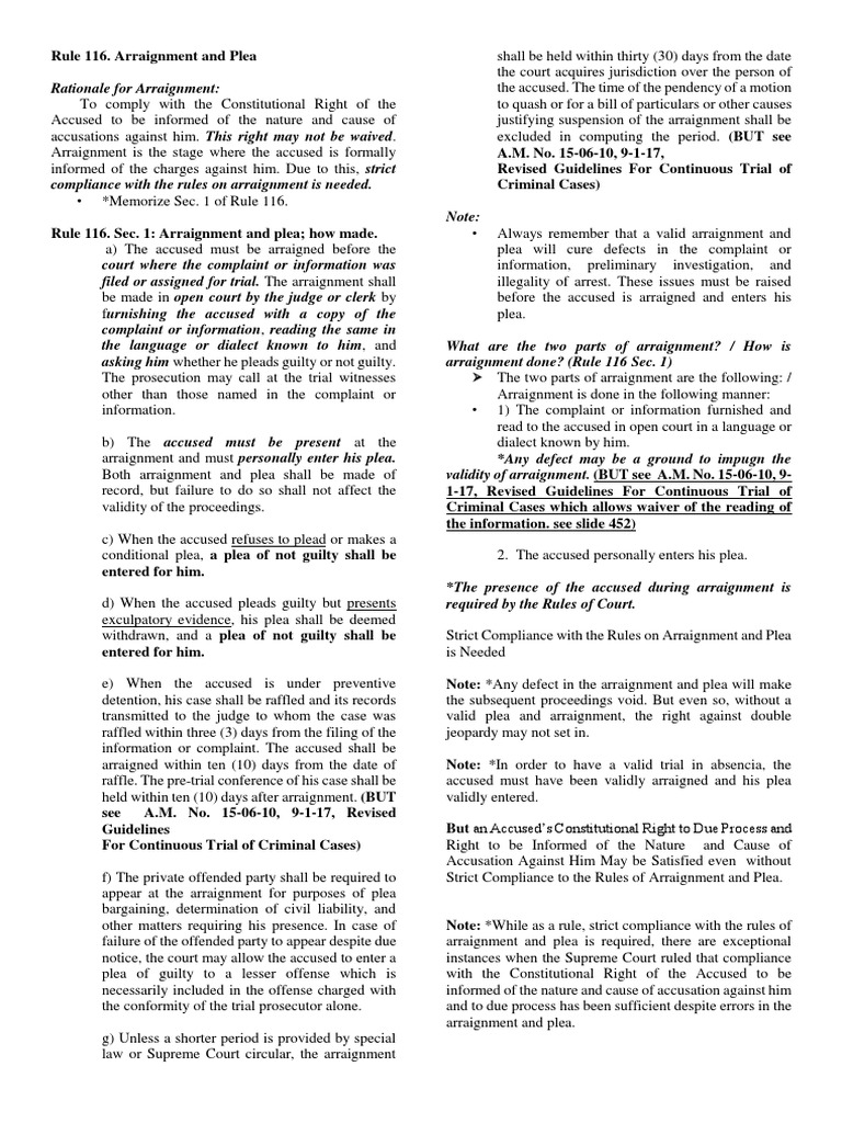 Rules of Procedure PDF Plea Arraignment