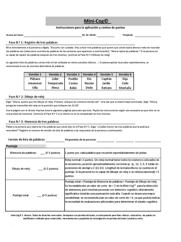 Spanish mini cog pdf bienestar sicolog a y ciencia cognitiva