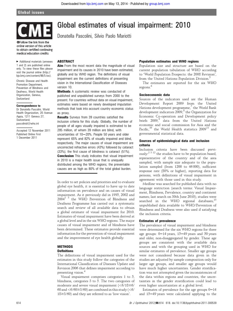 2011 Global Estimates of Visual Impairment 2010 PDF Visual