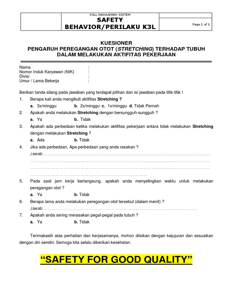 KUESIONER Behavior Safety Upload | PDF