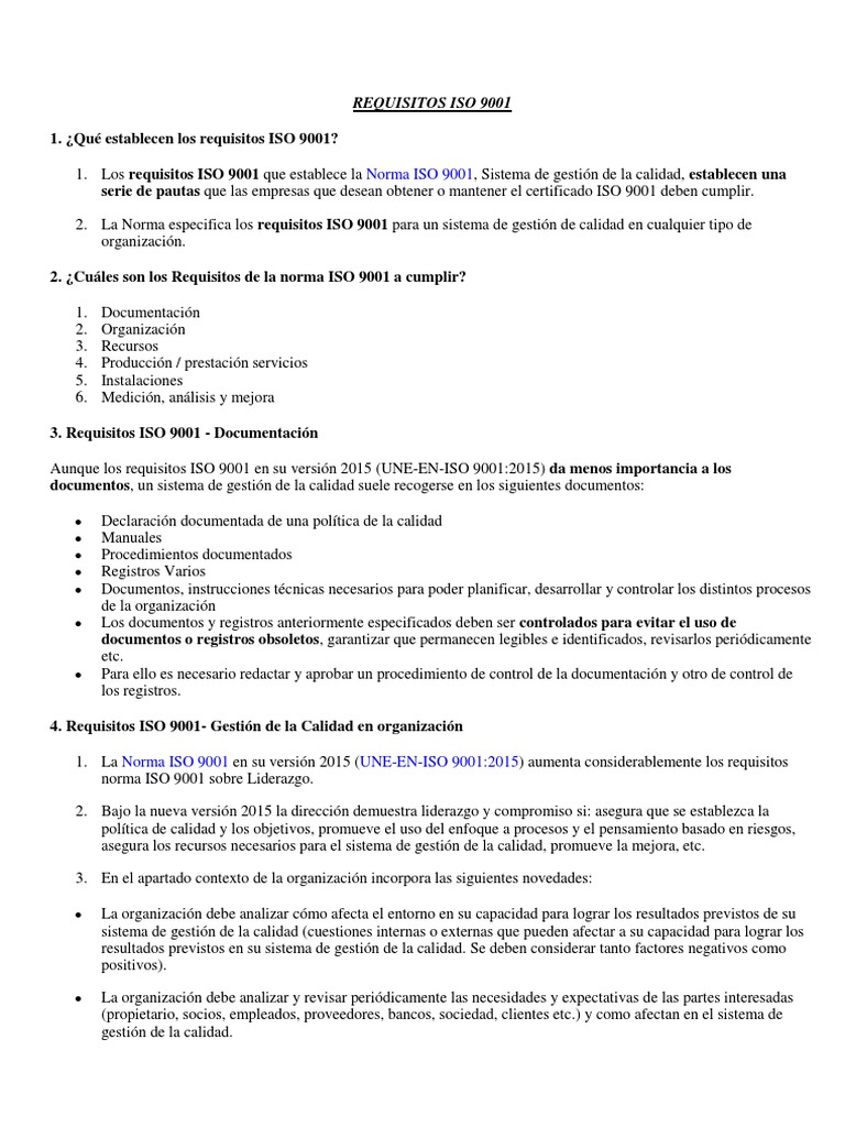 Requisitos de la Norma ISO 9001:2015 | PDF | Gestión de la calidad ...