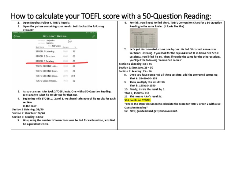 Calculating TOEFL Reading Scores | PDF | Test Of English As A Foreign ...