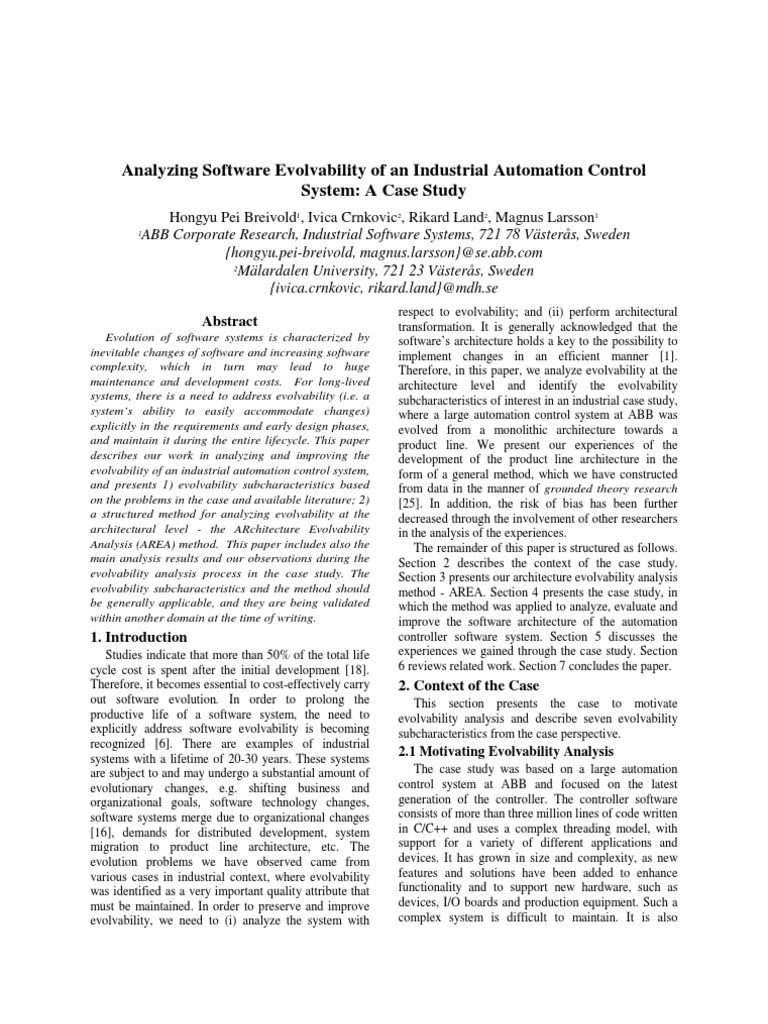 Analyzing Software Evolvability of An Industrial Automation Control ...