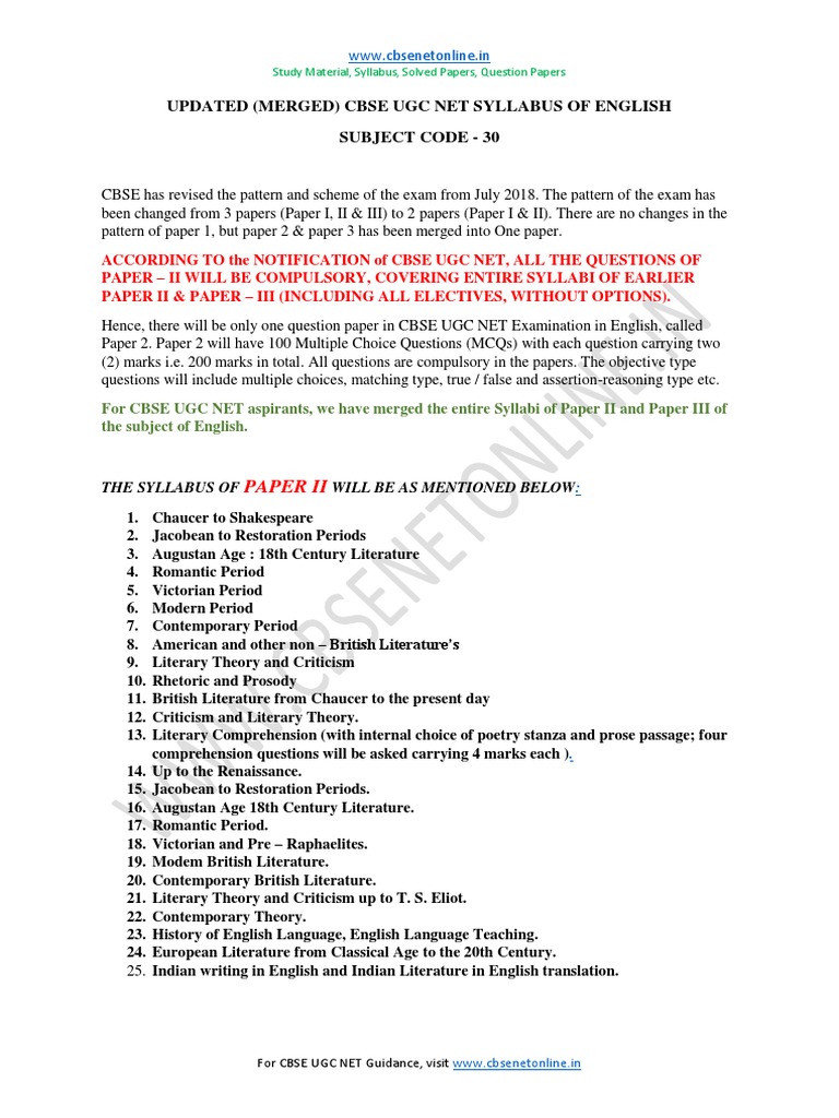 Updated Cbse Ugc Net Syllabus of English | PDF | British Literature ...