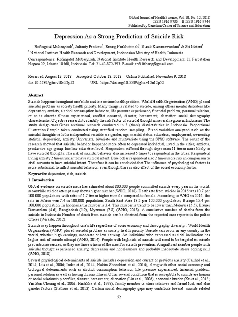 Depression As A Strong Prediction of Suicide Risk | PDF | Suicide ...