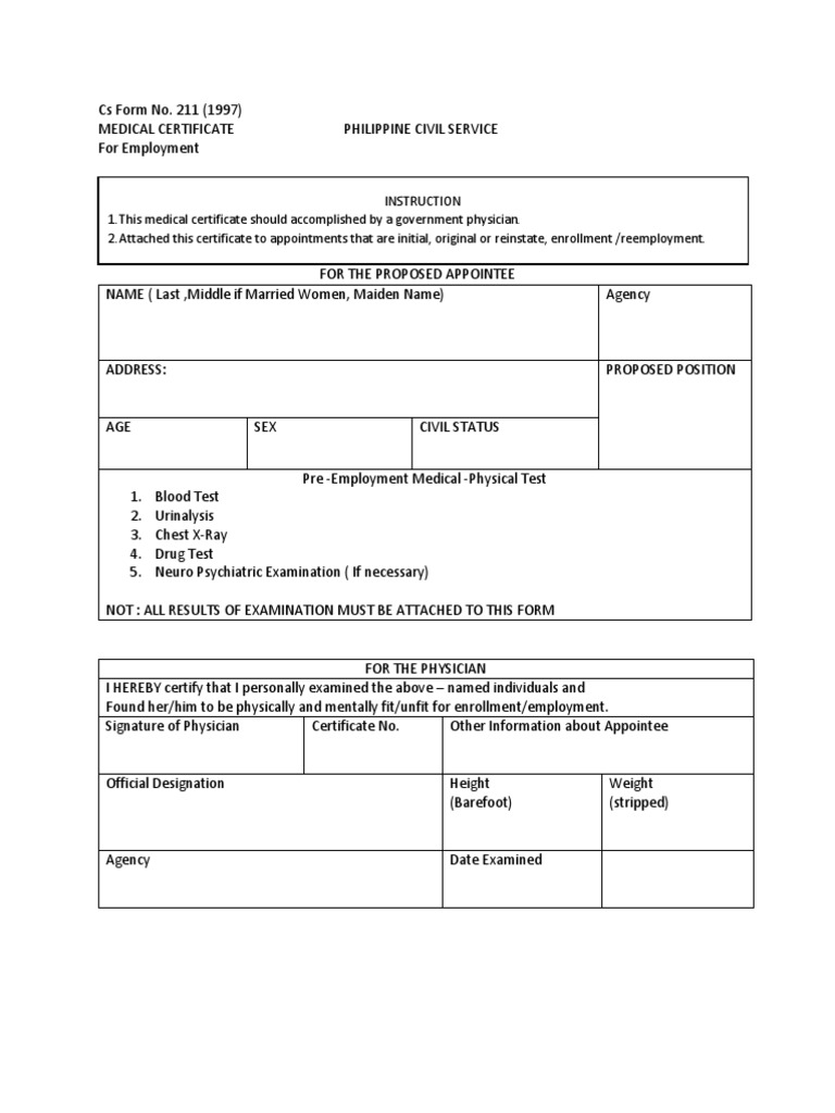 Medical Cert - Form | PDF