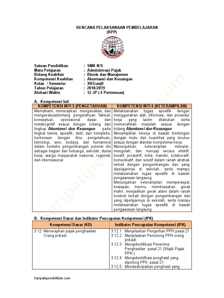 Rpp Matematika Smk Akuntansi Kelas Xii