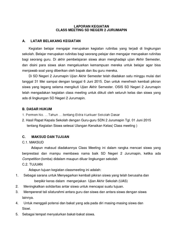 Contoh Laporan Kegiatan Meeting Kelas 2018