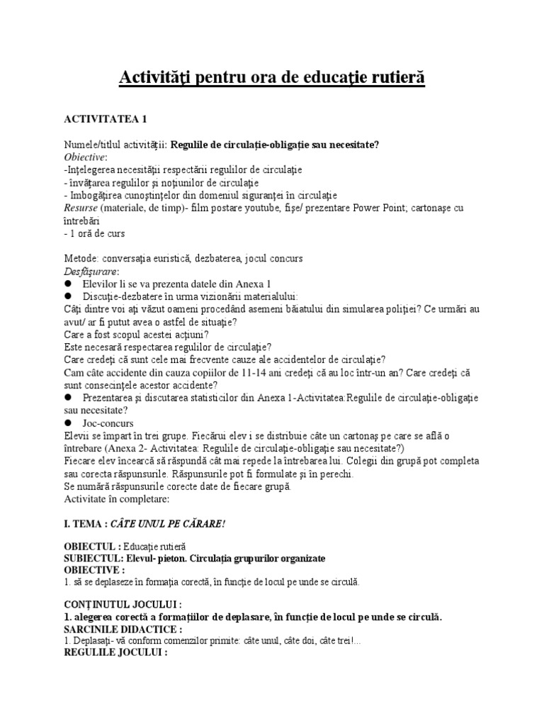 Activitate Educatie Rutiera | PDF