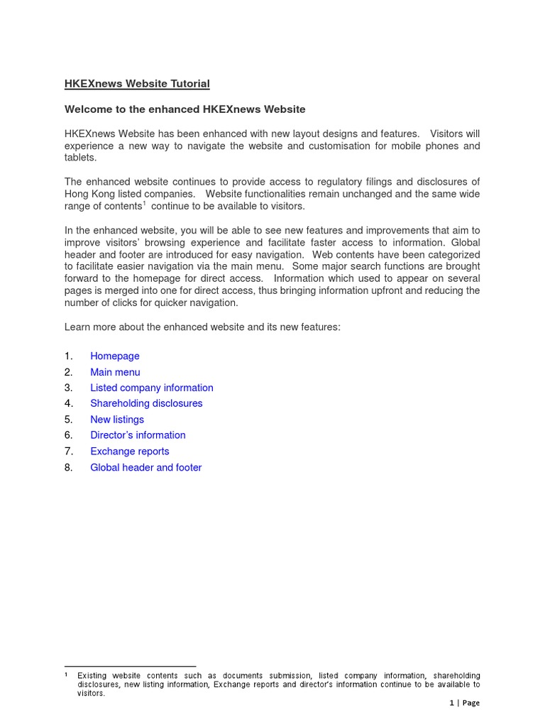 Hkexnews site Tutorial To The Enhanced Hkexnews site
