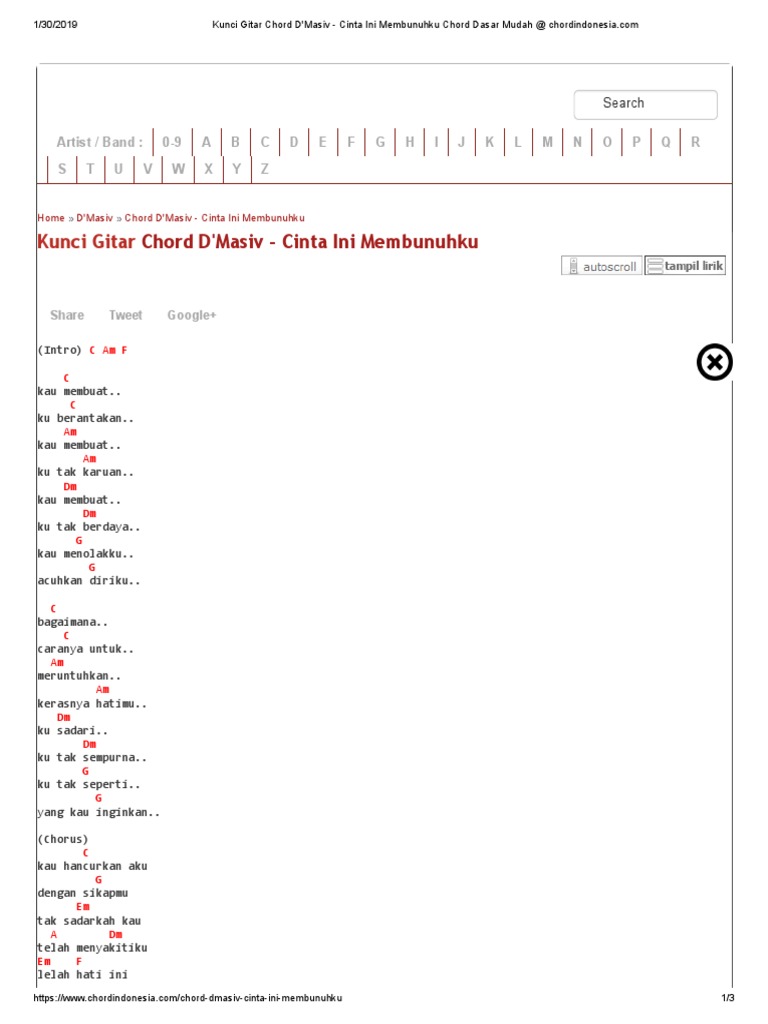 Kunci Gitar Chord D Masiv Cinta Ini Membunuhku Chord Dasar Mudah Pdf