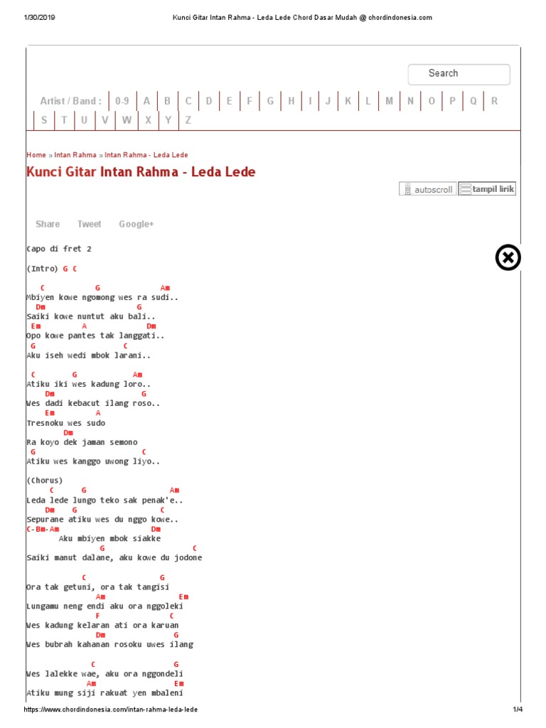 Kunci Gitar Intan Rahma Leda Lede Chord Dasar Mudah