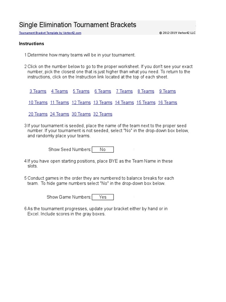 Single Elimination Tournament Brackets: Instructions | PDF ...