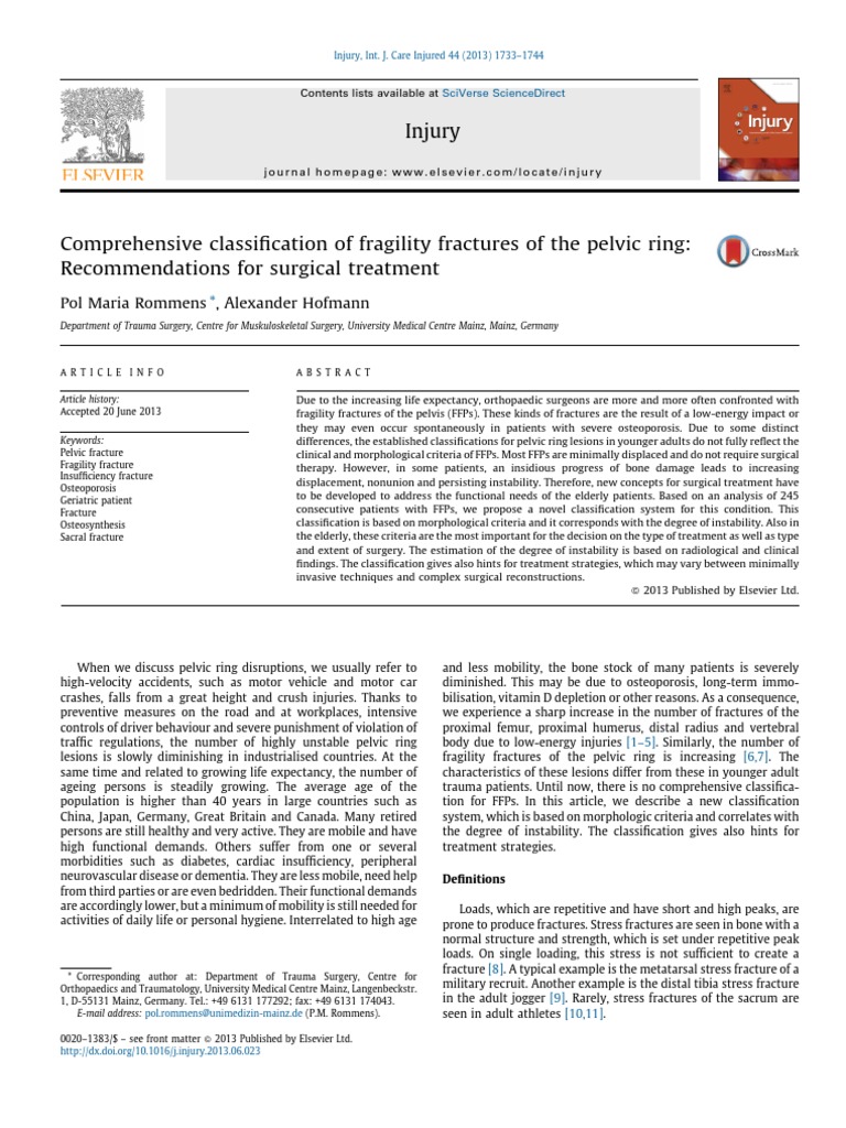 Comprehensive Classification of Fragility Fractures of The Pelvic Ring ...