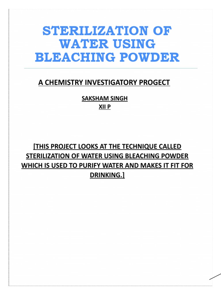 Sterilization of Water Using Bleaching Powder A Chemistry