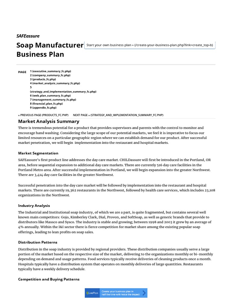 Soap Manufacturer Business Plan Sample Market Analysis Bplans PDF
