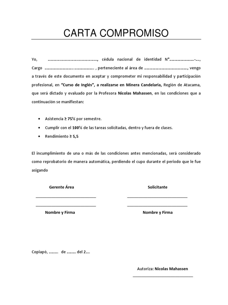 Carta Compromiso Curso Ingles