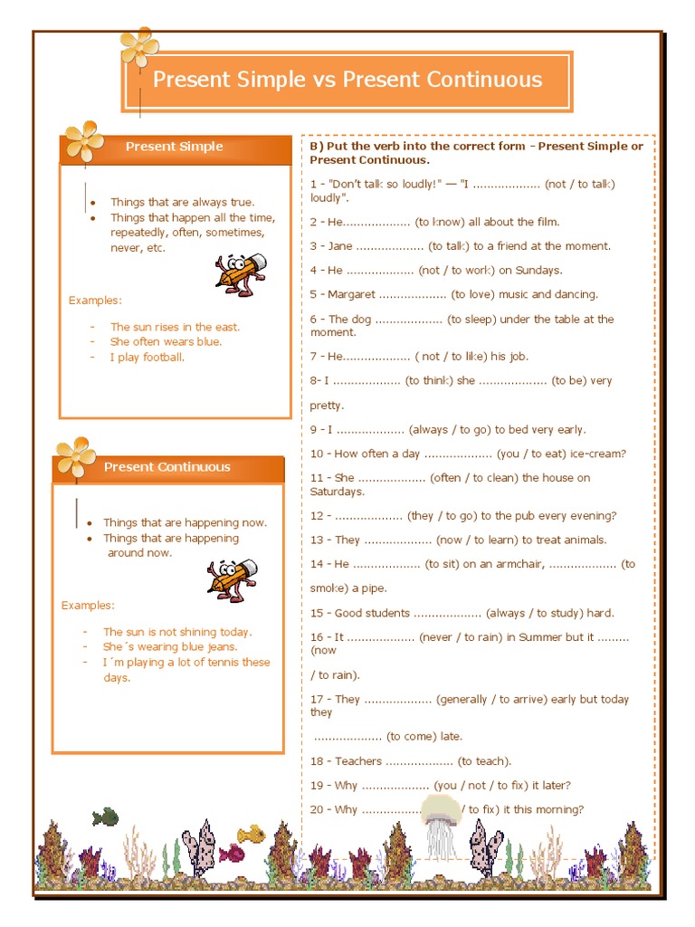 Present Simple vs Continuous for Kids | PDF