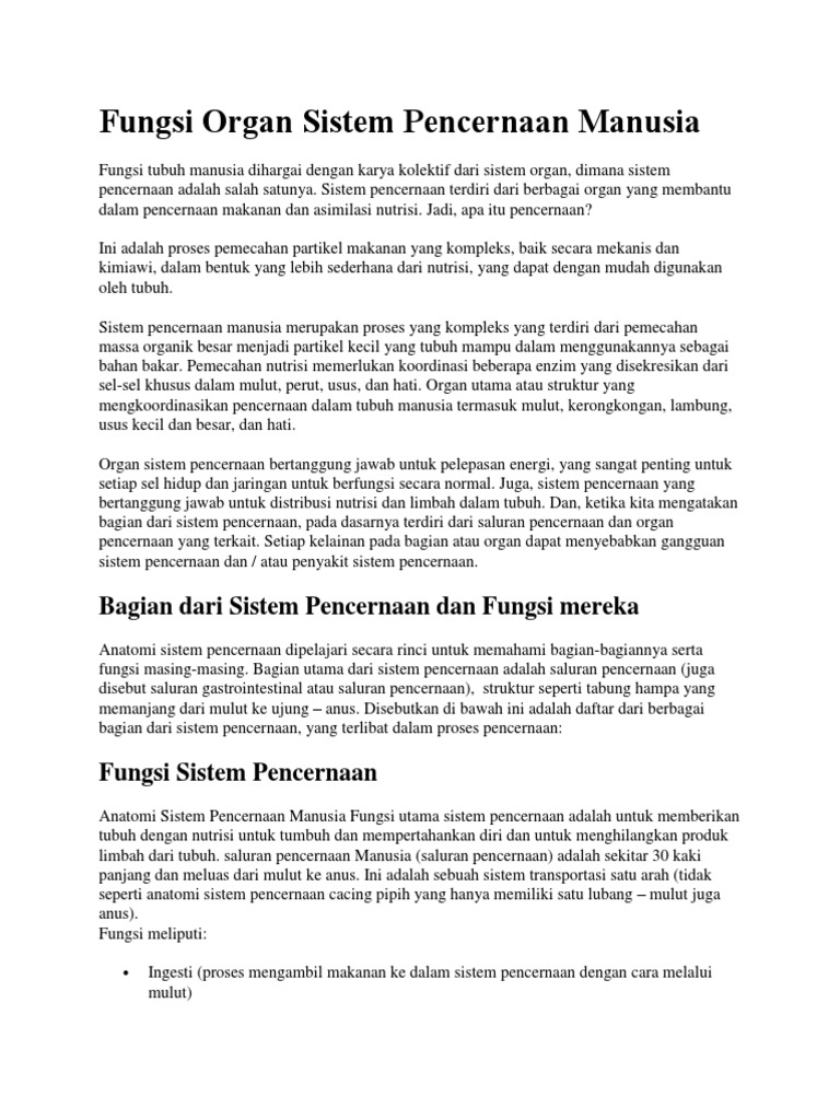 Fungsi Organ Sistem Pencernaan Manusia Pdf