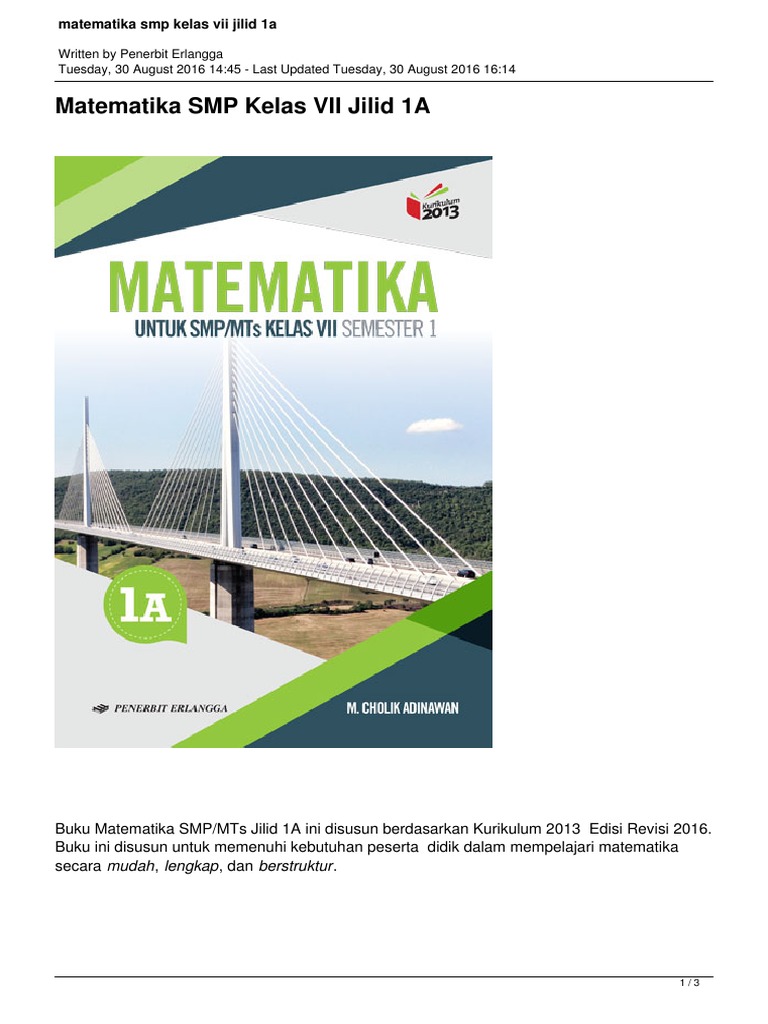 Download Buku Matematika Kelas 7 Semester 1 Penerbit Erlangga - Mathlaul Khairiyah