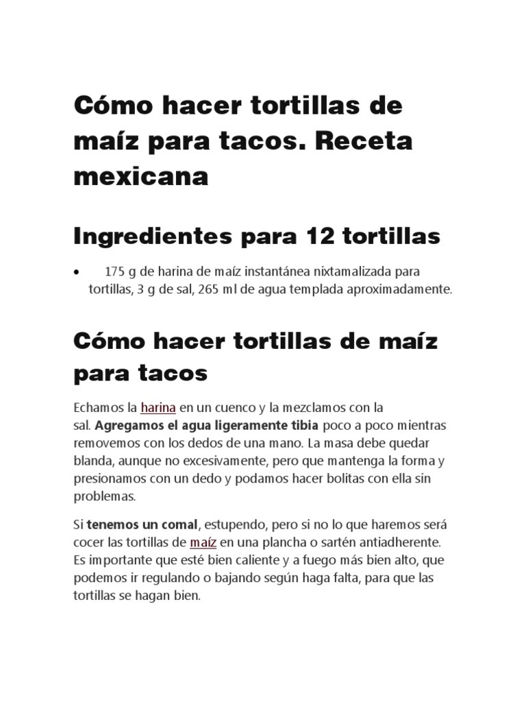 Cómo Hacer Tortillas de Maíz para Tacos | PDF | Taco | Maíz