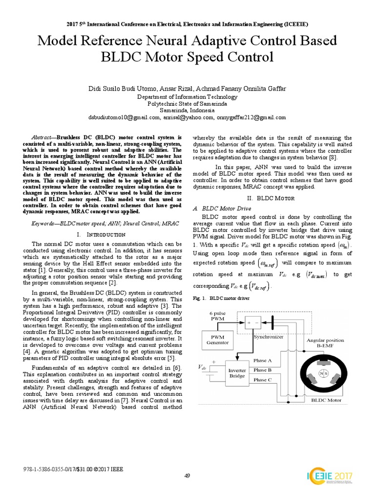 Model Reference Neural Adaptive Control Based BLDC Motor Speed Control ...