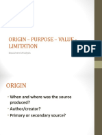 Origin - Purpose - Value - Limitation: Document Analysis