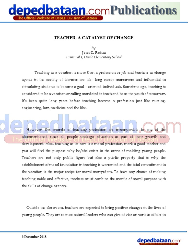 Teacher A Catalyst Of Change Pdf Profession Teachers